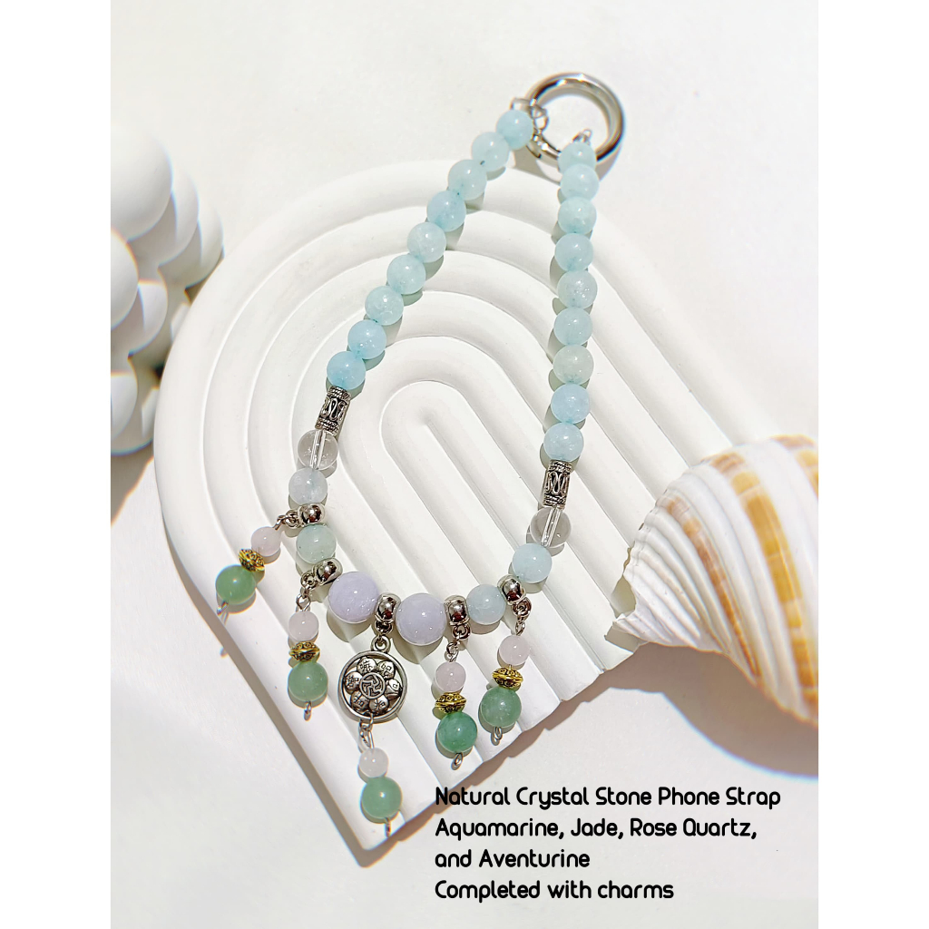 CUSTOM PHONE STRAP CRYSTAL STONE ASLI NATURAL AVENTURINE ROSE QUARTZ AQUAMARINE Bag Charm Phone Char