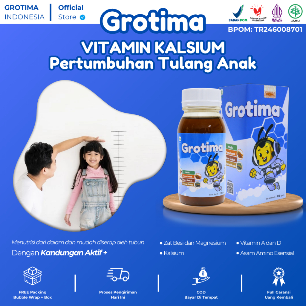 Grotima Suplemen Anak Vitamin Kalsium Peninggi Badan & Pencegah Stunting