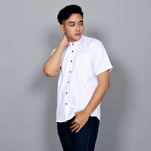 Kemeja Koko Polos Pria / Mens Lengan Pendek Putih Slimfit Casual Premium Quality