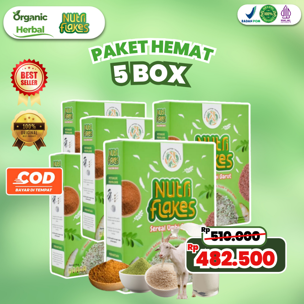 

5 Box Nutriflakes Sereal Umbi Garut - Ampuh Mengatasi Asam Lambung Atur Kadar Kolestrol Dan Gerd Ori