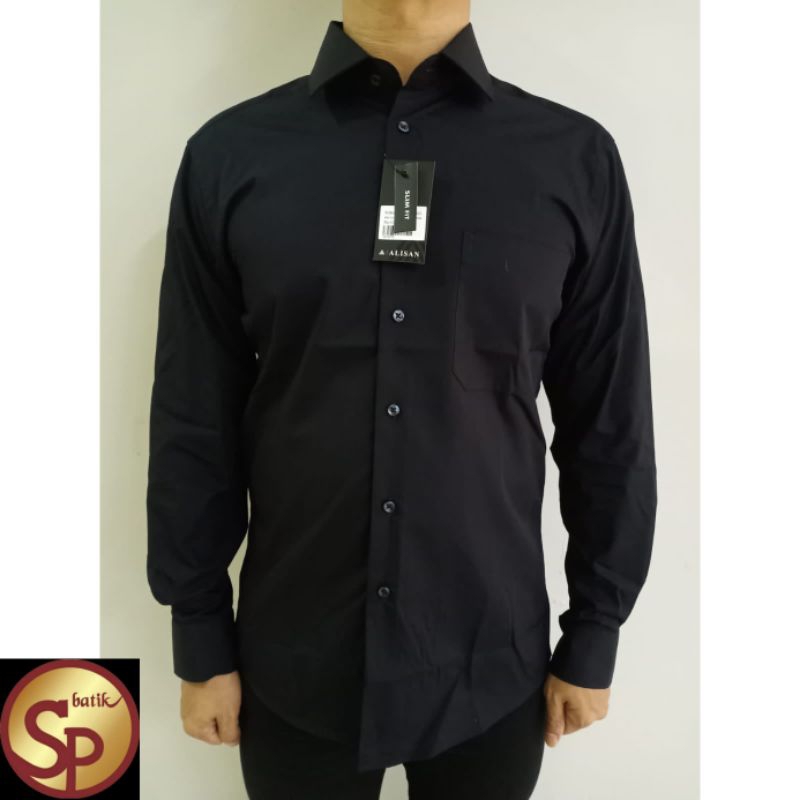 KEMEJA ALISAN POLOS WARNA HITAM LENGAN PANJANG SLIM FIT