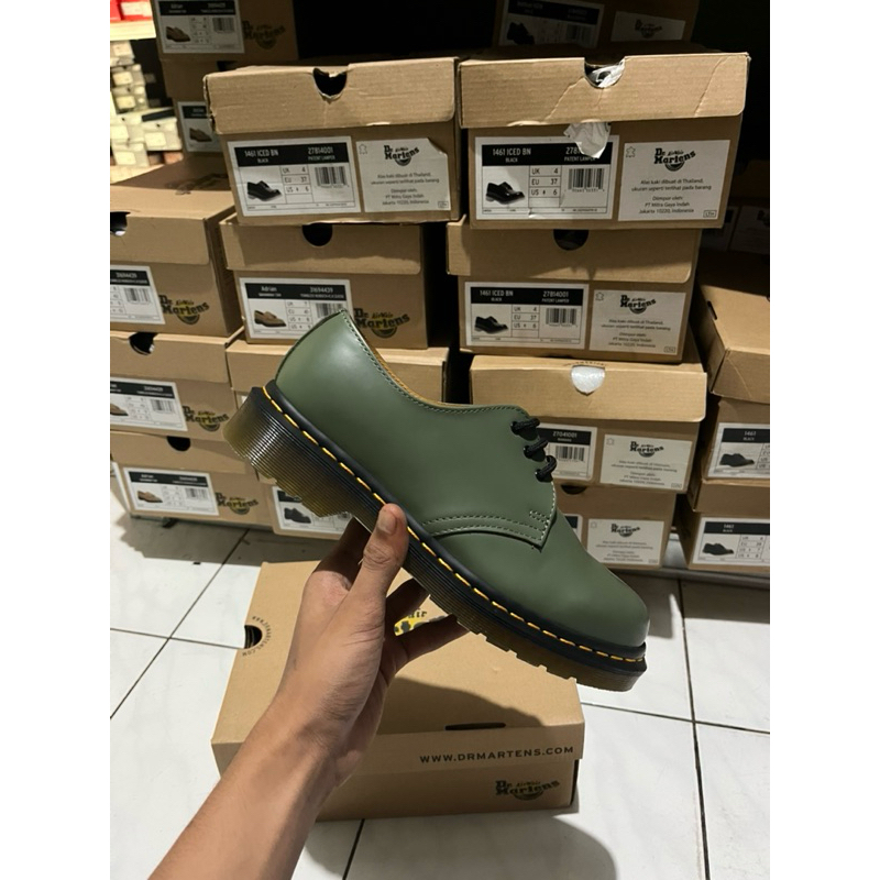 SEPATU BOOST DR MARTENS 1461 KHAKI GREEN SMOOTH LEATHER ORIGINAL 100%