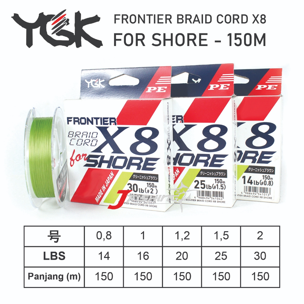 Senar PE YGK FRONTIER X8 Shore 150 Meter | PE 0.8 | PE 1 | PE 1.2 | PE 1.5 | PE 2 | Green