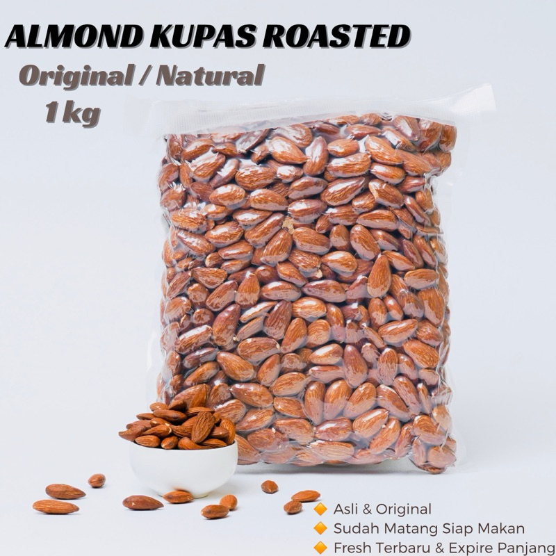 

KACANG ALMOND KUPAS PANGGANG 1kg Almon Roasted Mateng Natural Original Asli Siap Makan Whole Badam