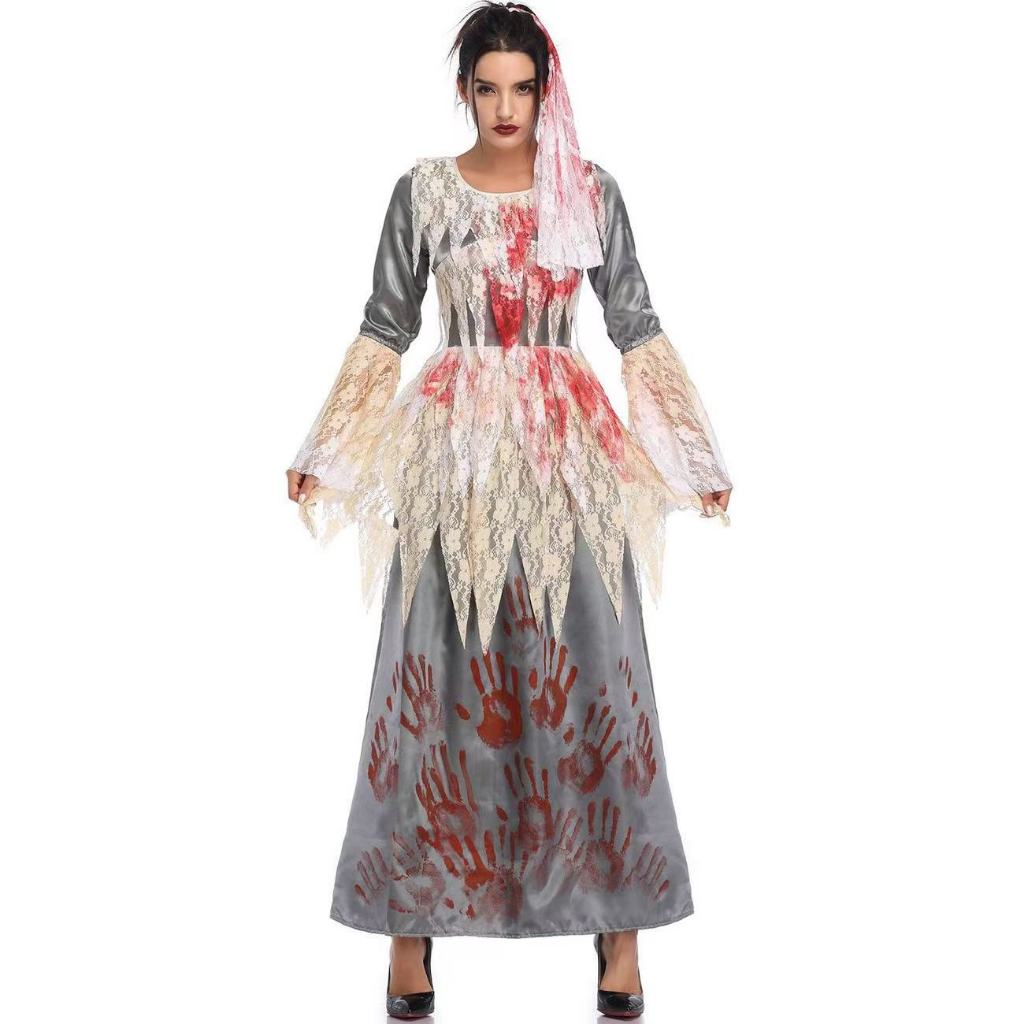 M-XL Vampire Ghost Bride Long Dress Ghost Festival Makeup Ball Performance Dress Halloween Costume