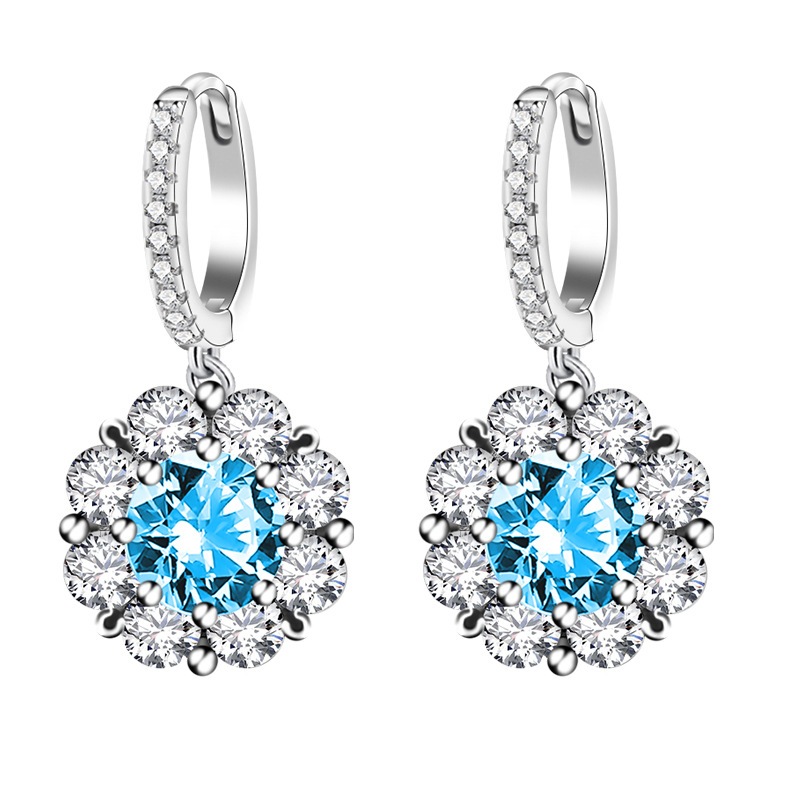 anting Batu Permata Biru Putih pink anting Berlian Berwarna Wanita s925 perak sterling berlapis emas