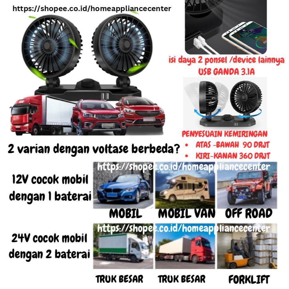 kipas angin mobil double headed / kipas angin portable / kipas Mobil USB Plug AC Power