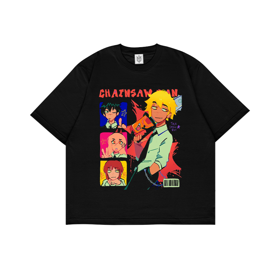KAOS BAJU CHAINSAWMAN ANIME WIBU CARTOON FAN ART | T-SHIRT OVERSIZE HITAM STYLE Y2K VINTAGE BOOTLEG 
