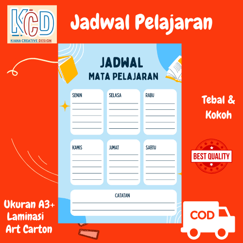 

Kiana Creative COD Poster Jadwal Mata Sekolah Sekolah Paud Tk SD A3 bahan Tebal Kokoh
