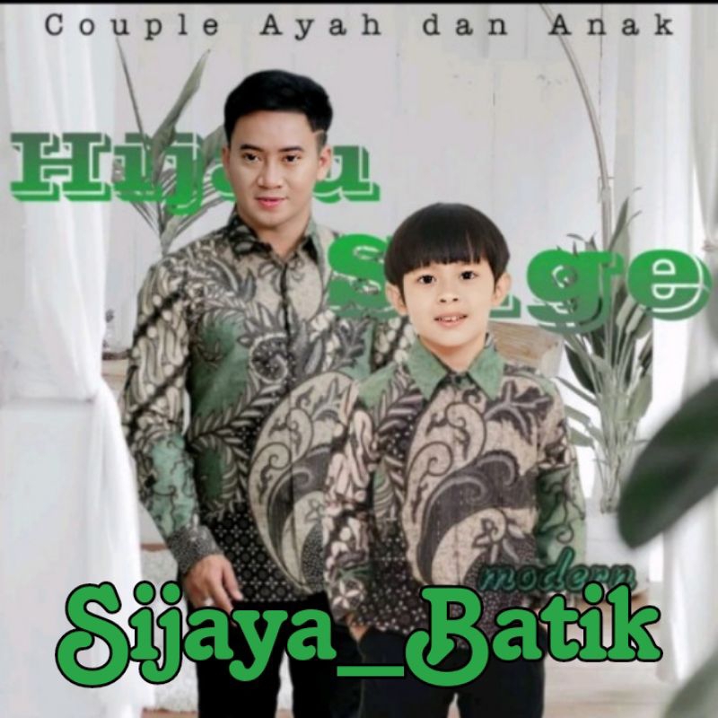 Kemeja Batik Motif Segara hijau Kemeja Batik Anak Laki-Laki Lengan Panjang Batik Ayah dan Anak Cowok