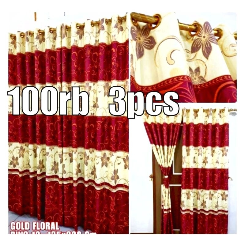 Tirai Pintu Gorden Jendela 3PCS Smokering 12 Ring – Motif Estetik Minimalis, Bahan Tebal Elegan