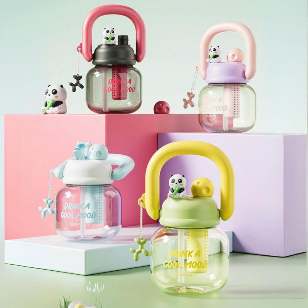 KIDYORA Botol Minum Tumbler Anak Korea Unik Lucu Aesthetic Bulat Panda 2in1 Sedotan dan Teguk 800ml