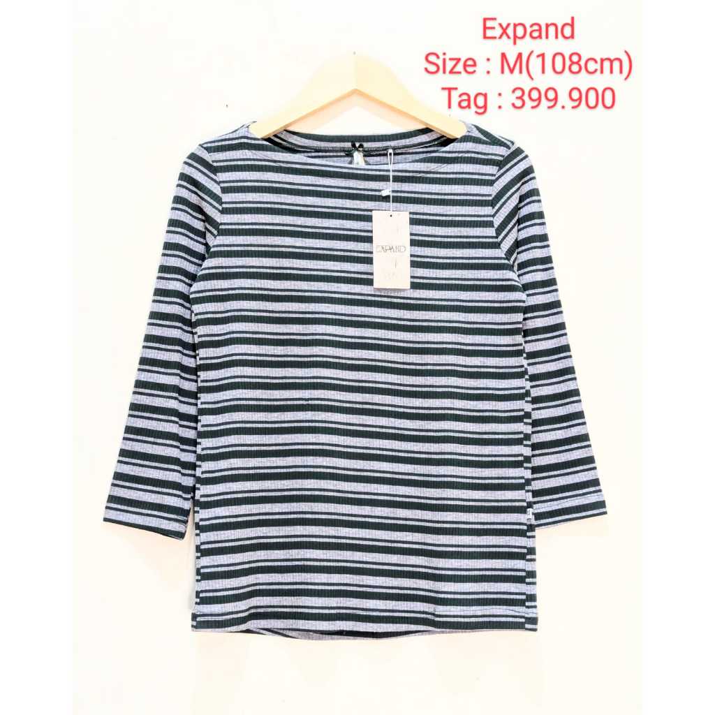 042 Expand Kaos Atasan Pakaian Wanita Salur Hijau Original