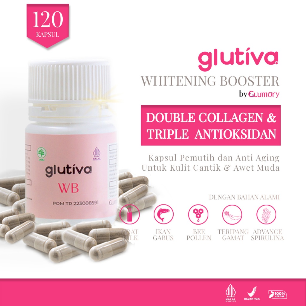 (120 Kapsul) GLUTIVA WB by GLUMORY - Kapsul Pemutih Kulit Badan & Wajah (Whitening Booster) BPOM