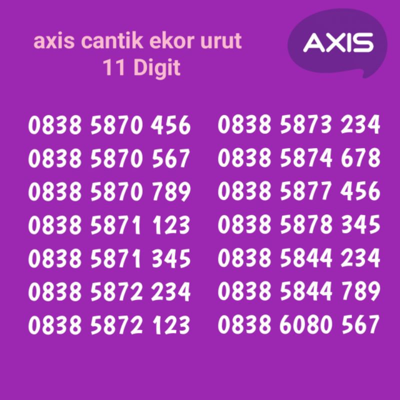 nomor axis cantik 11 digit serian ekor urut naik