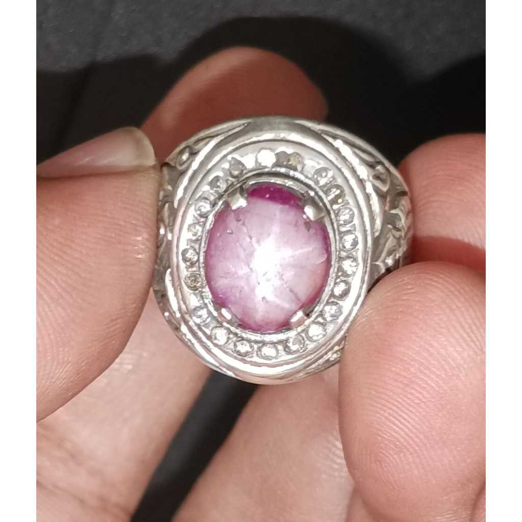 Natural Ruby Star Double Ring Perak 925 Handmade Ukir HOBO