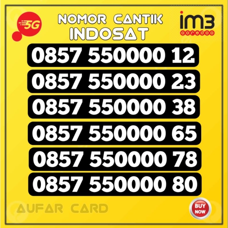 Kartu Perdana Cantik Indosat kwartet 550000 50000 0000 5G