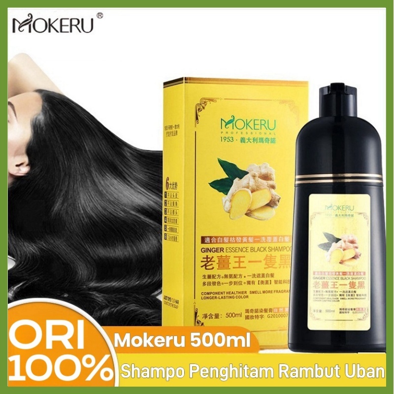 Shampo Pewarna Rambut Hitam 500ml - Penghitam Uban Alami Ekstrak Jahe