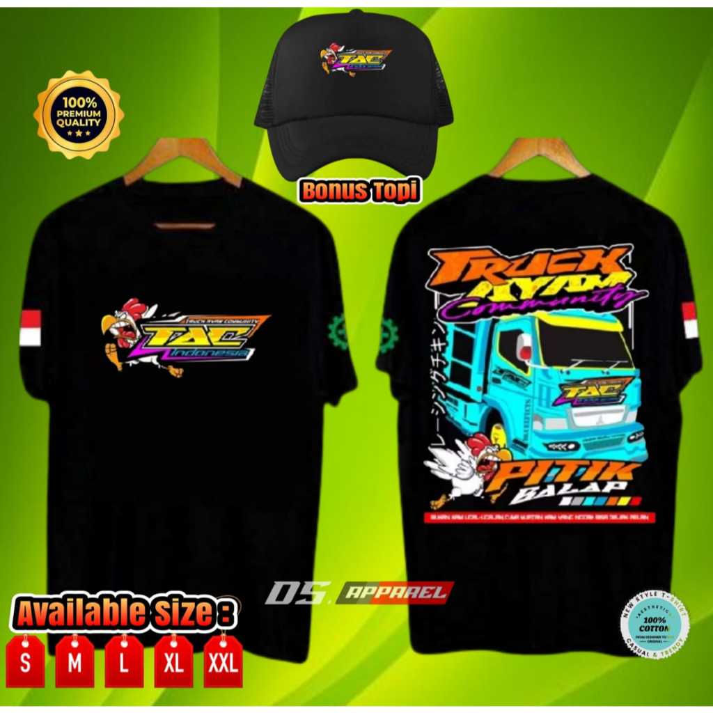 KAOS DISTRO TRUCK AYAM PITIK BALAP BAHAN COTTON COMBED BONUS TOPI