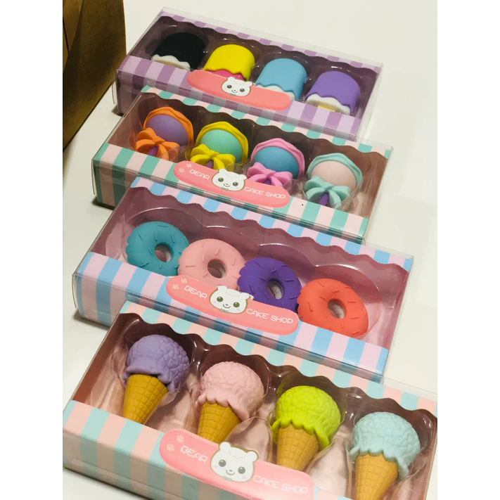 

Set Penghapus Isi 4pcs Karakter lucu Lolipop / Ice Cone / Ice Stick / Donut
