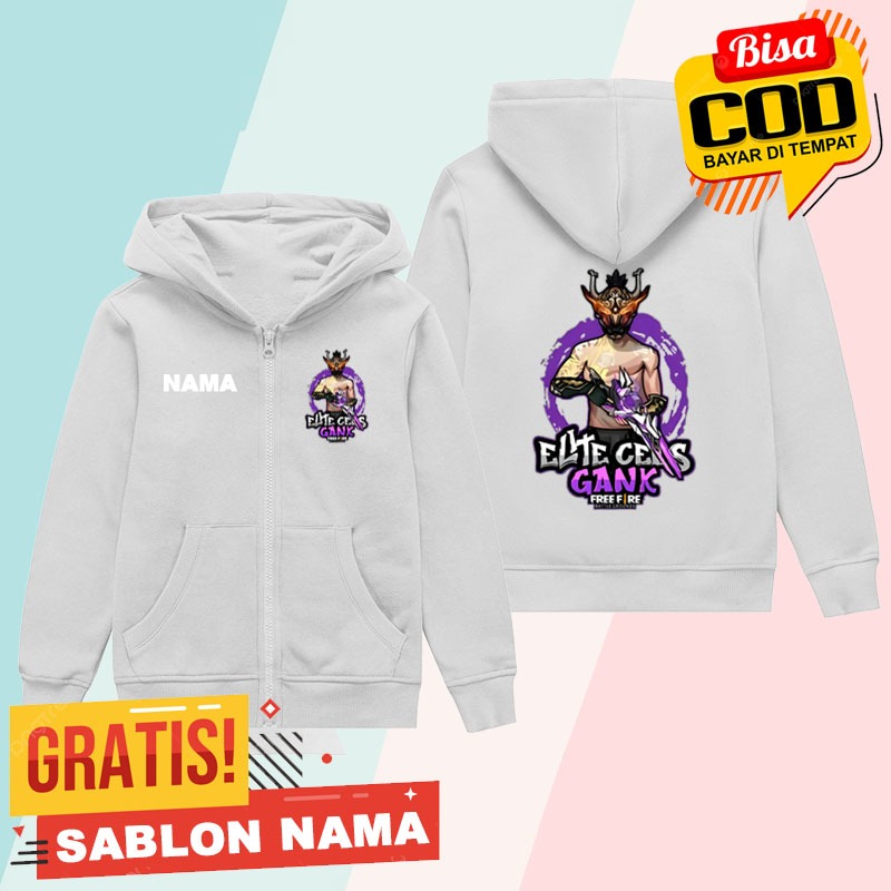 JAKET HOODIE ZIPPER ANAK MOTIF FF FREE FIRE ELITE CEES GANK SEASON 1