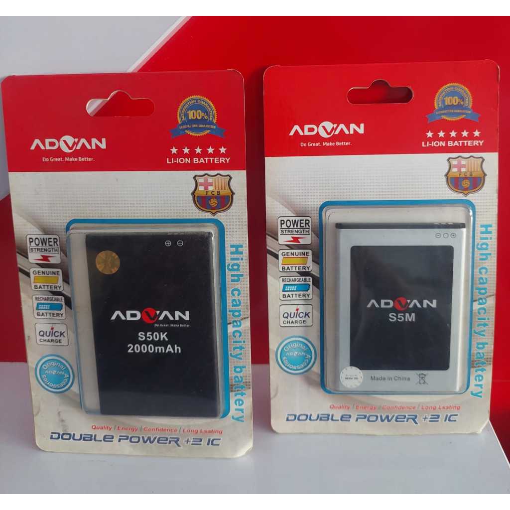 BATERAI ADVAN S50K DAN S5M ORI DOUBLE POWER  BATERAI S5M kapasitas 1800mah  BATERAI S50K kapasitas 2