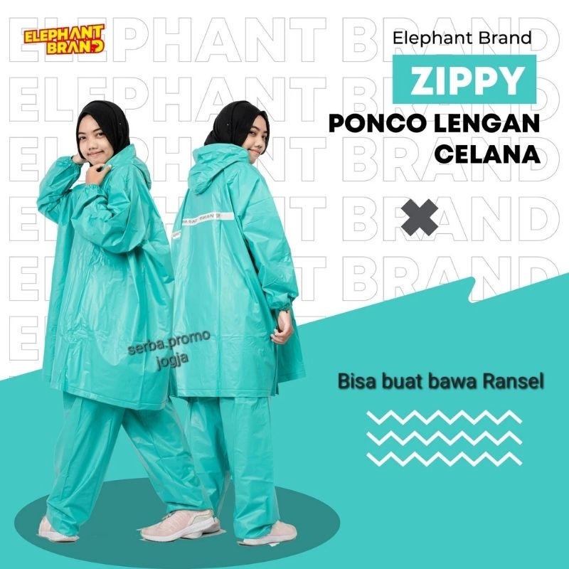Jas Hujan Setelan Ponco Celana Zippy Elephant Brand - Jas Hujan Backpack tas Ransel