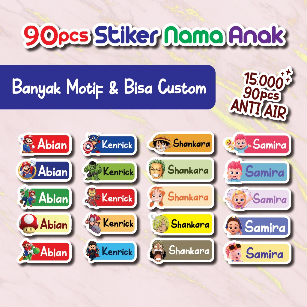 

90 pcs STIKER CUTE NAMA ANAK PART 2 | ANTI AIR PART 2 | STIKER NAMA MURAH EKONOMIS