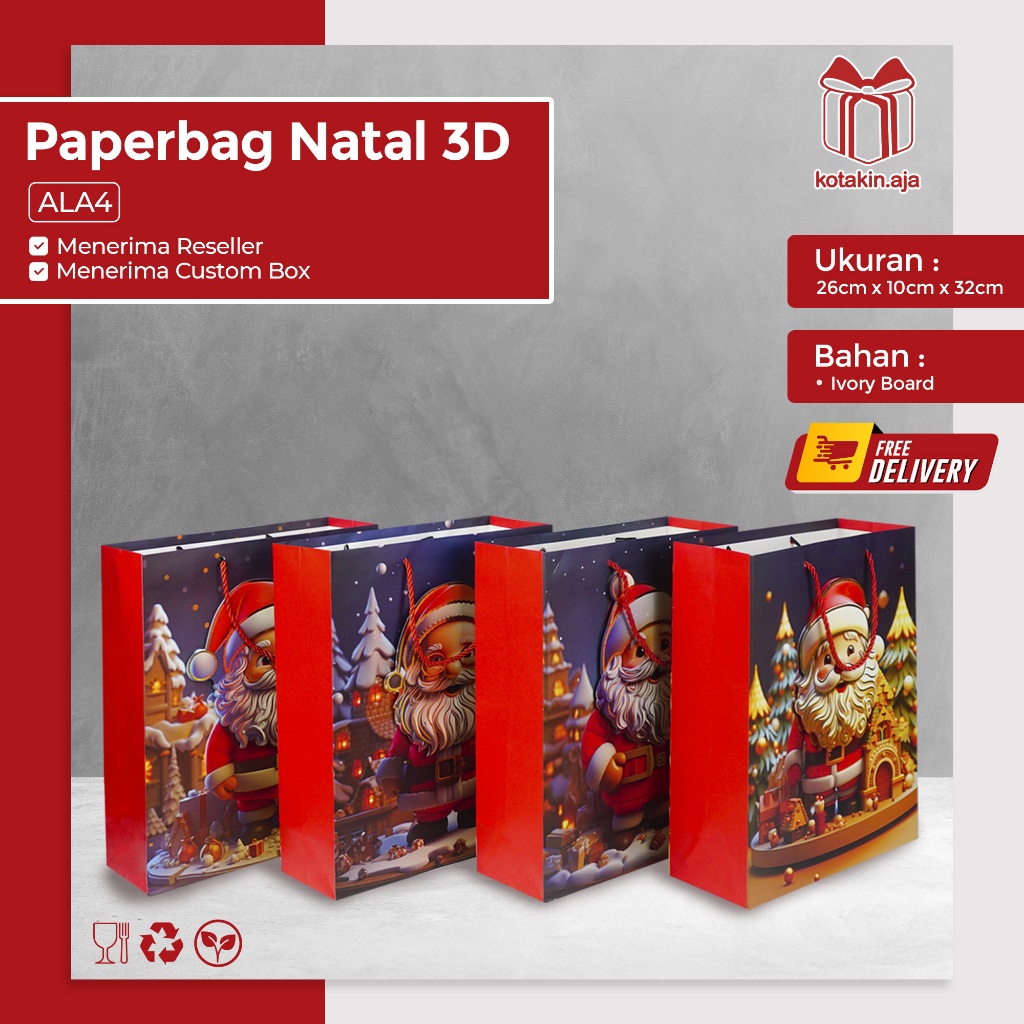 

Paper Bag Natal / Paperbag Christmas / Tas hampers Merry Christmas / Tas Kado Christmas | AL02A4