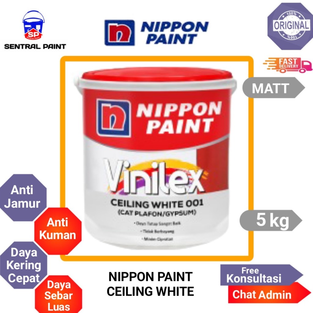 NIPPON VINILEX CEILING WHITE (5 KG) - CAT PLAFON & GYPSUM NIPPON PAINT