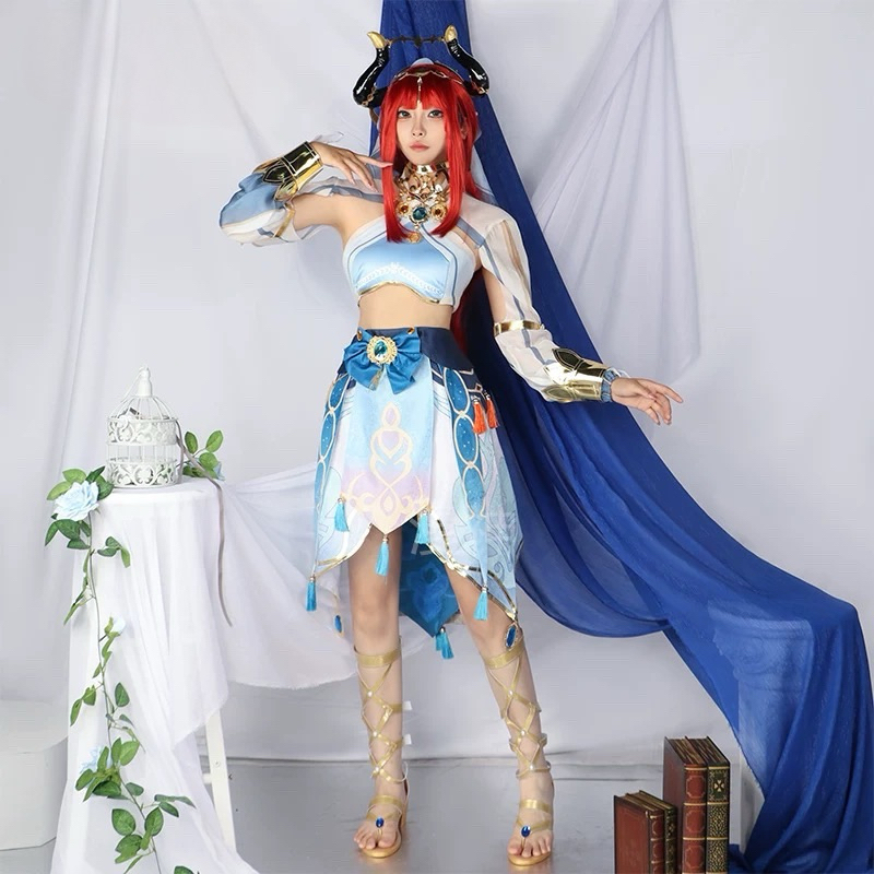 【Lolicos】Ready Nilou Genshin Impact Cosplay Costume Game Sumeru Nilou Blue Dancer Kostum Fullset Wig