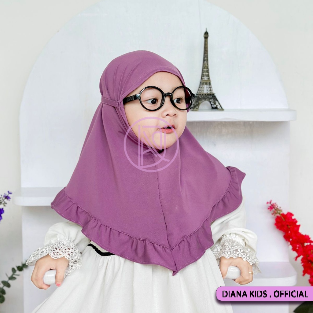 𝐃𝐢𝐚𝐧𝐚𝐊𝐢𝐝𝐬'Kerudung Anak Perempuan Renda Bergo Maryam Renda Anak Ruffle / Rempel Tali Jersey 0 - 3 Ta
