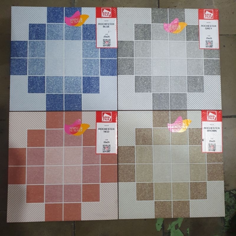 keramik lantai kamar mandi teras garasi ruang cuci rumah ASIA 25x25 ROCHESTER BLUE, BROWN,  GREY kas