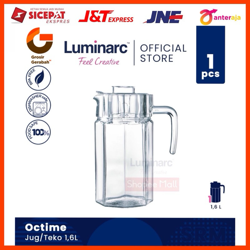 luminarc octime jug water jug glass + lid 1600ml