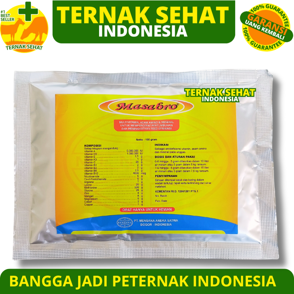 MASABRO 100 GRAM MENSANA - Vitamin Ayam Broiler Penggemuk Penambah Bobot Berat Ayam Broiler Pedaging