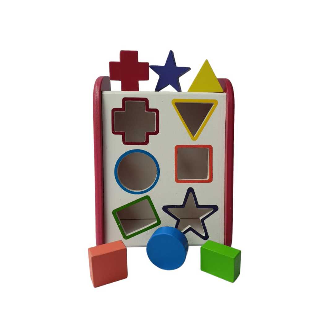 APE Mainan Sortasi Kotak Bentuk dan Warna Balok Susun Geometri Angka dan Bilangan Mainan Kayu