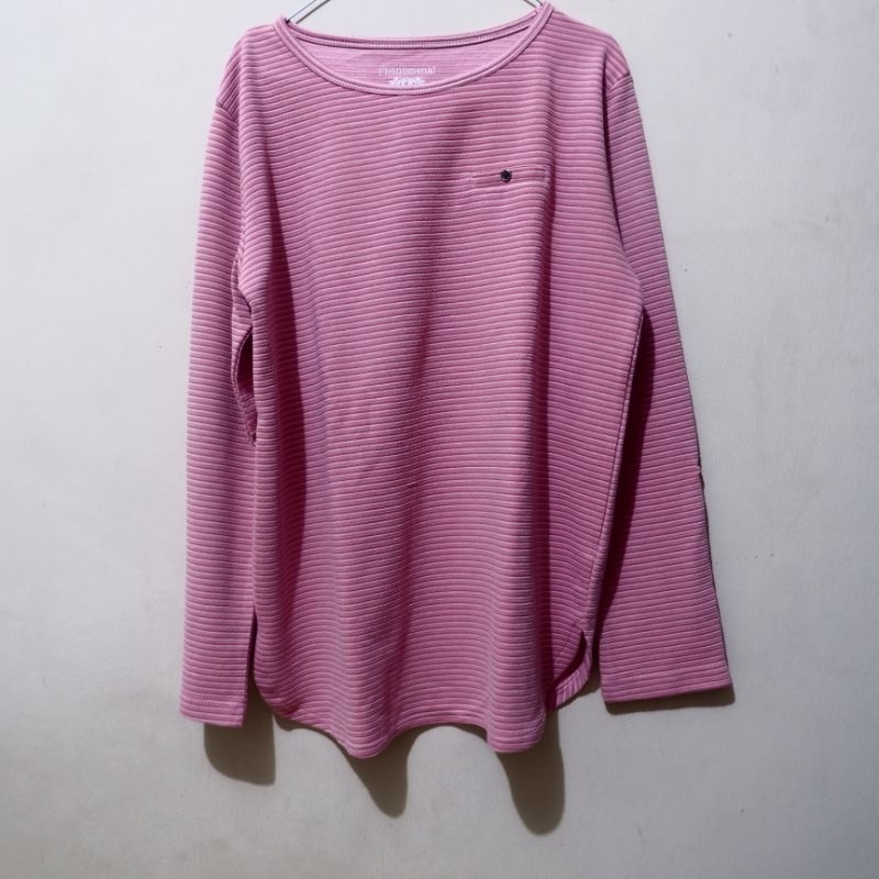PRELOVED) Kaos Wanita Phenomenal Strip (Pink-Putih)
