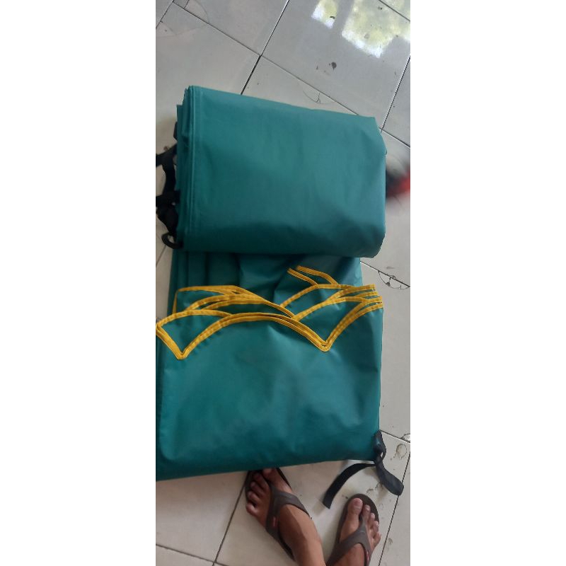 Terpal Tenda terop 4,35x6,35 + rumbai bahan kuat tebel bahan pvc semi karet