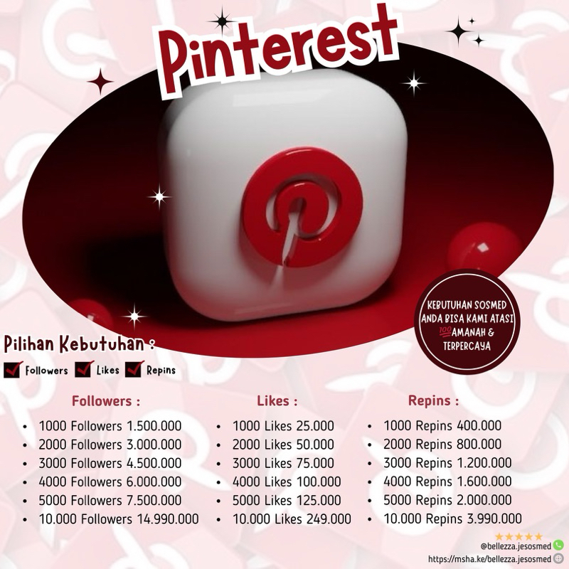 Tambah Follower Pinterest non-drop