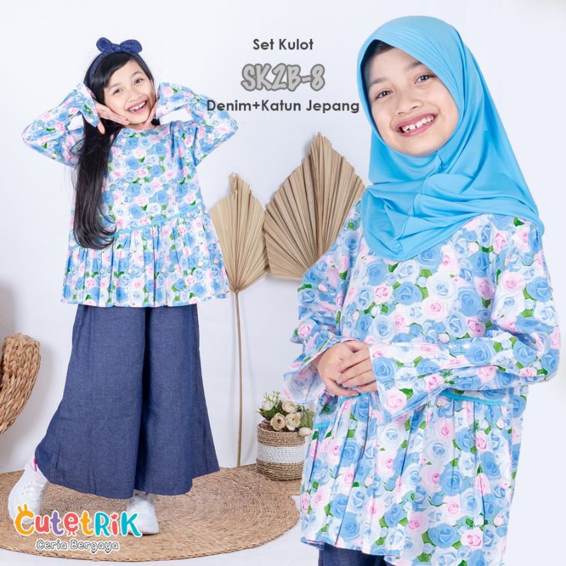 Setelan kulot 8(6-8t) set jilbab CUTETRIK celana tunik gamis anak katun jepang