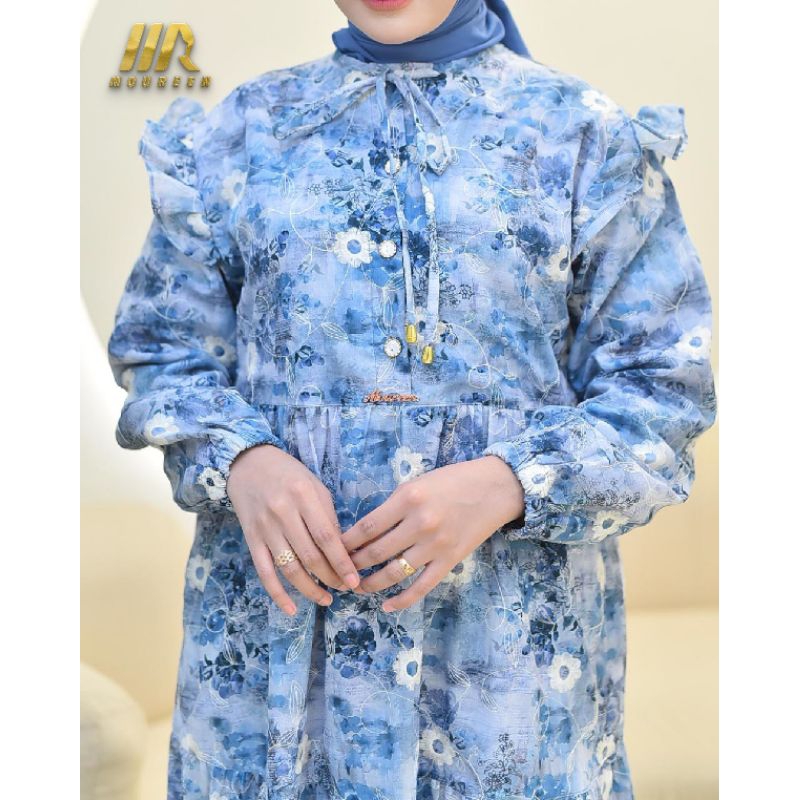 COD dress gamis katun bordir motif timbul impor BKK full furring