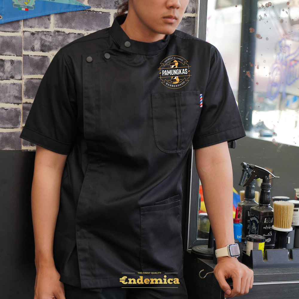 Kemeja/Baju/seragam Barbershop/cukurrambut kemeja Formal katun tebal varian warna plus bordir logo