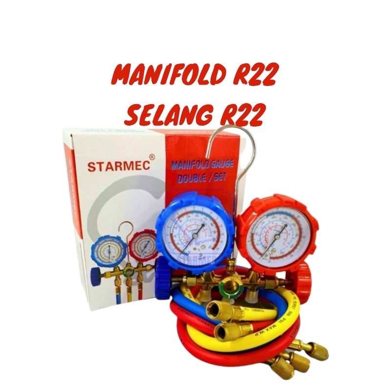 Manifold AC R22 R410 R32 Double + Selang R22 Starmec Knob Plastik