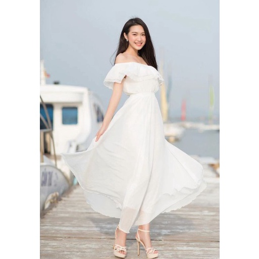 Super Populer REDY LAGI 179 D356 YURINA  MALAIKA RUFFLE JULIET DRESS OFF SHOULDER PUTIH BOHEMIAN PAN