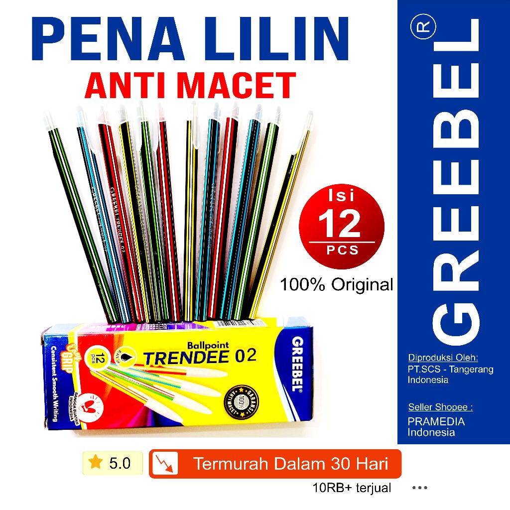 

1 Lusin Pulpen Lilin Greebel Trendee 02 - Hitam Original Murah Bagus Anti Macet