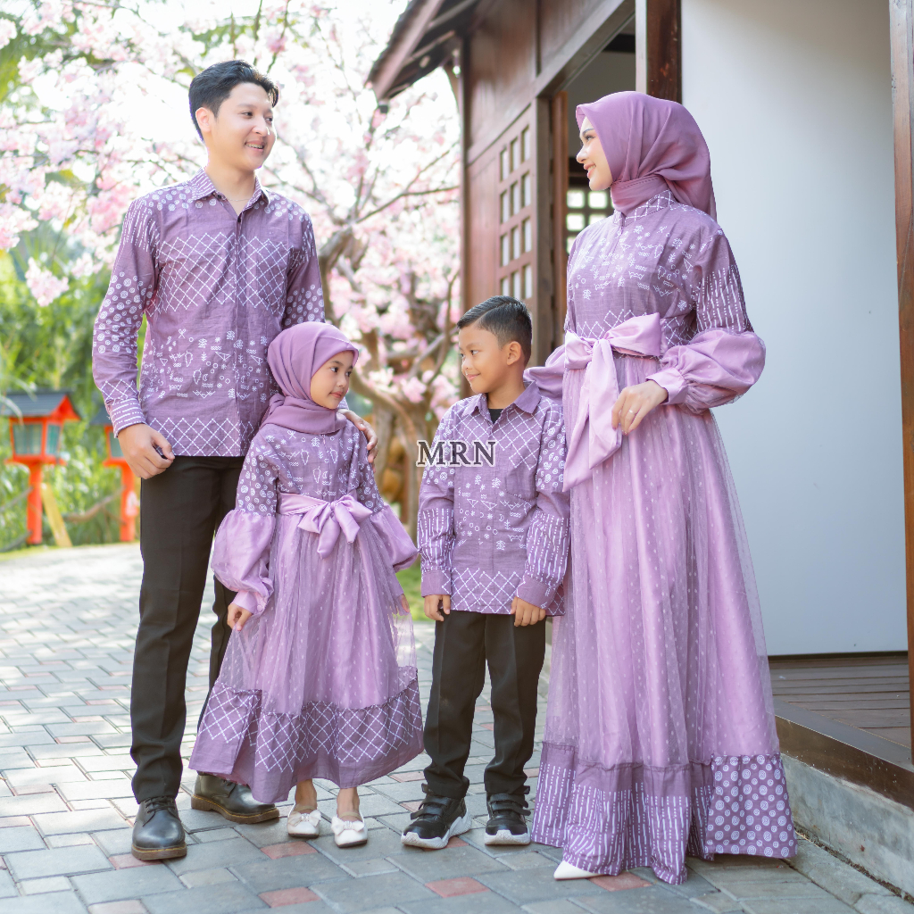 Rins Batik Couple Keluarga Gamis Ibu Anak Ayah Gamis Lebaran 2024 Kombinasi Batik Etnik Mix Tile Bus