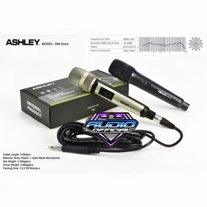 Dynamic Microphone ASHLEY DM-Voice / Microphone Kabel Ashley DM Voice Suara Jernih Original