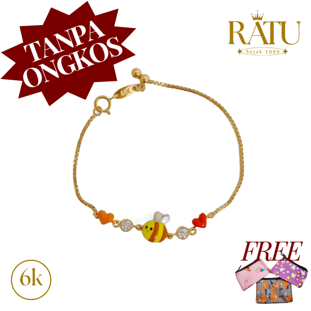 Gelang EMAS ASLI Kadar 300 / 6K - Rantai Anak Lebah - Lotus - Toko Mas Ratu Ciwidey