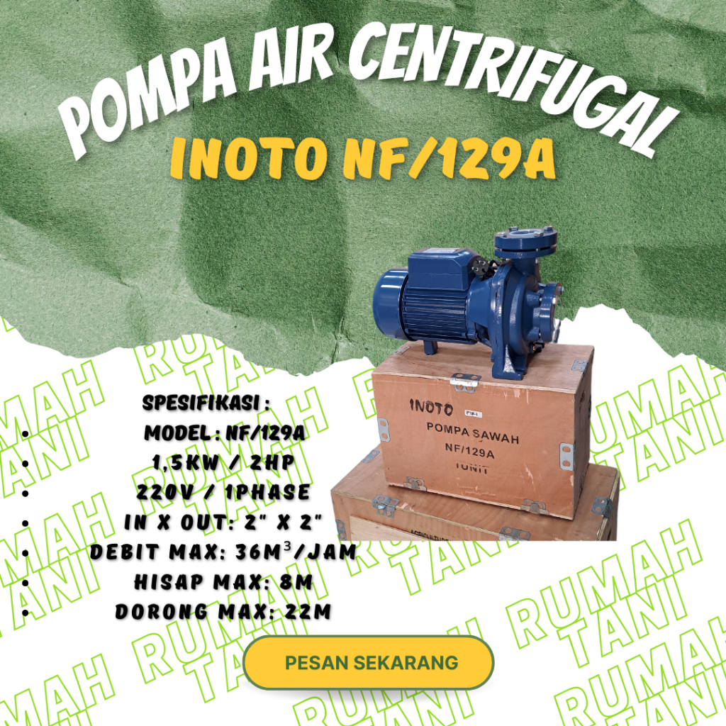 pompa air centrifugal 2hp pompa irigasi 1 phase inoto nf129a