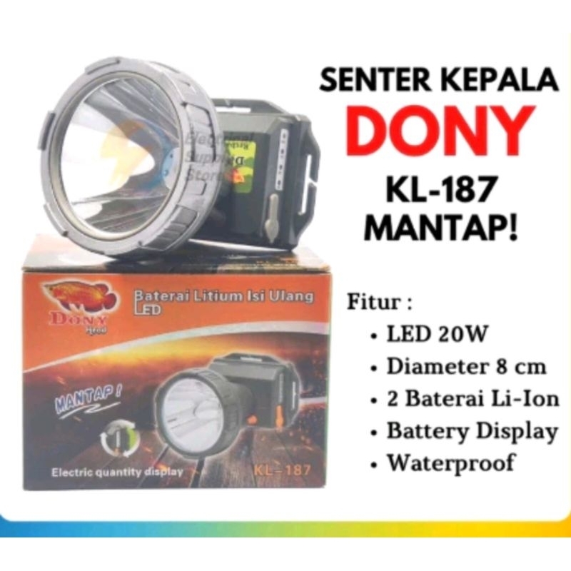 Senter Kepala DONY KL 187 Indikator Baterai 20WATT ORIGINAL
